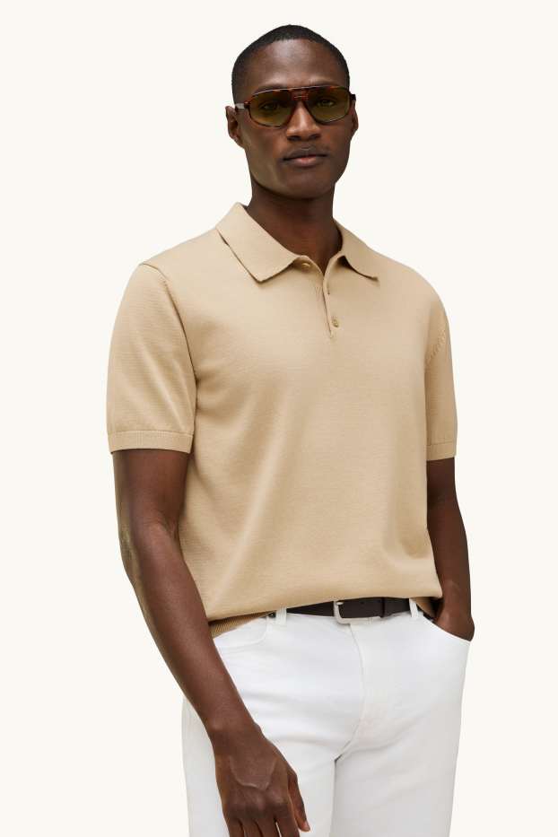 Herren - Strick-Poloshirt - Regular Fit - beige