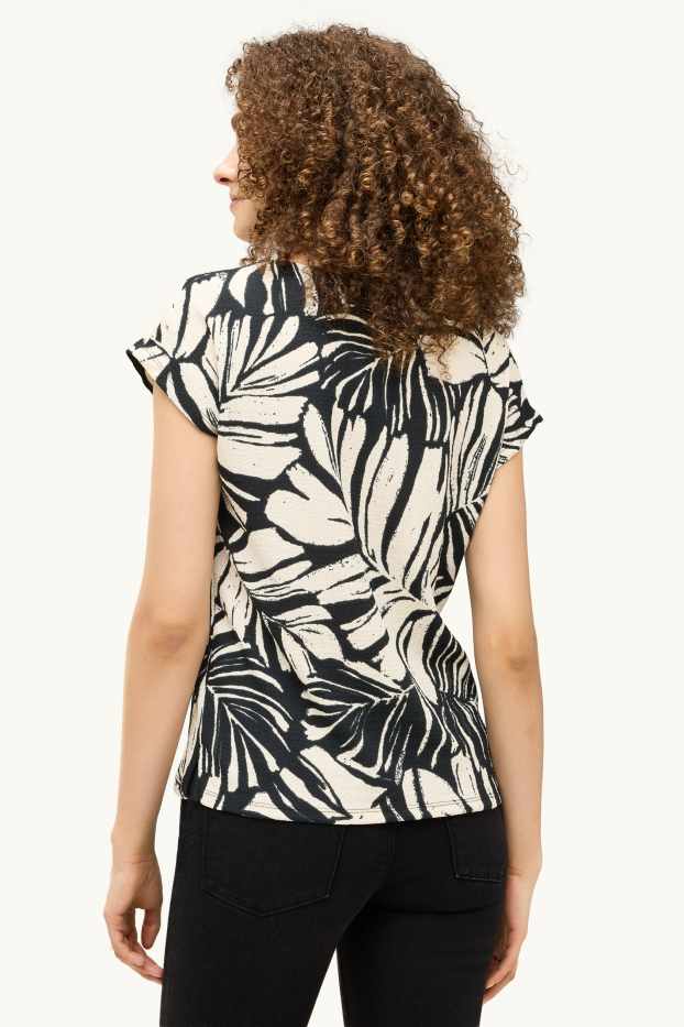 Dámské - Tričko s výstřihem ve tvaru V - regular fit - se vzorem - černá