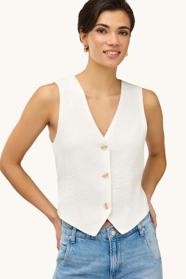 Damen - Crop Blusentop  - weiß