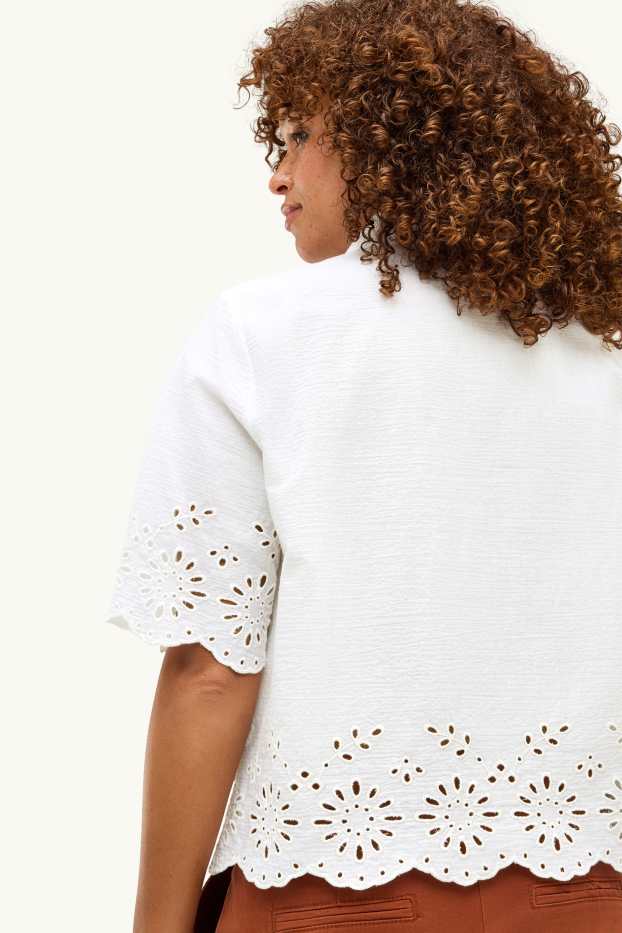Dames - Blouse - broderie Anglaise - wit