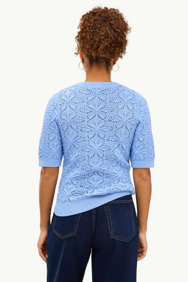 Damen - Strickpullover - kurzarm - blau