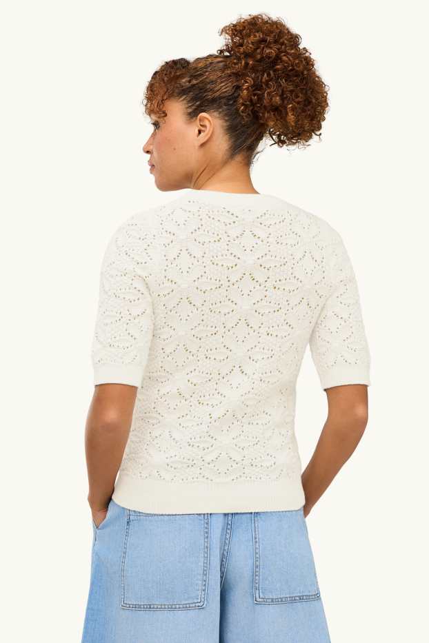 Women - Knitted jumper - short sleeve - white