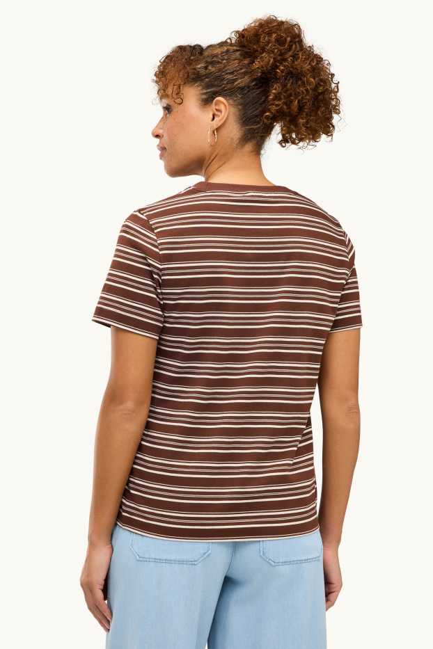 Dámské - Tričko - regular fit - pruhované - hnědá