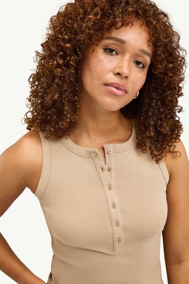 Damen - Top - gerippt - beige