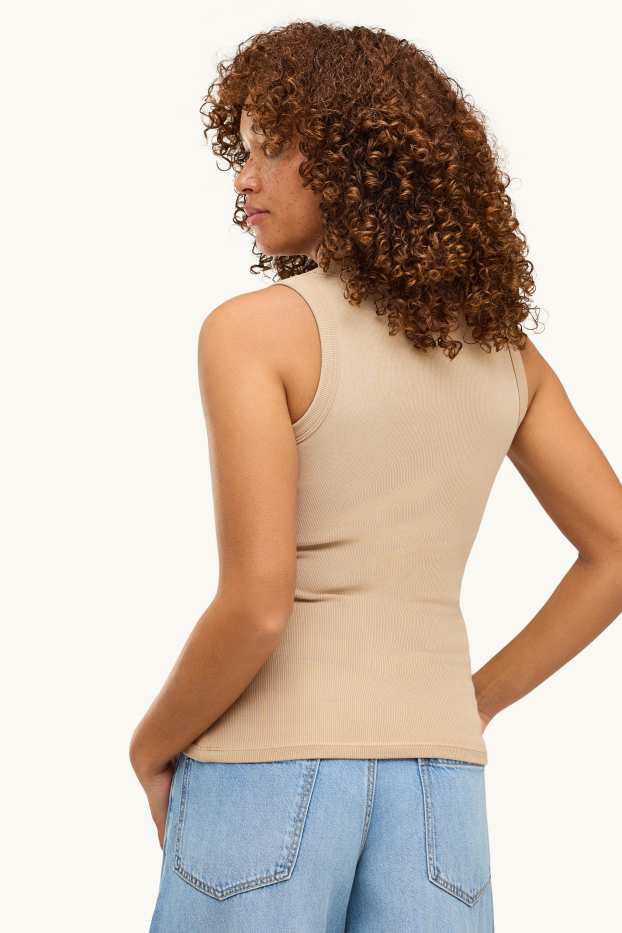 Damen - Top - gerippt - beige