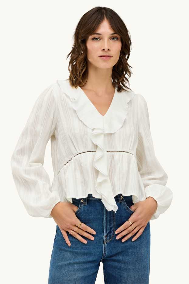 Femmes - Chemisier avec encolure en V - blanc