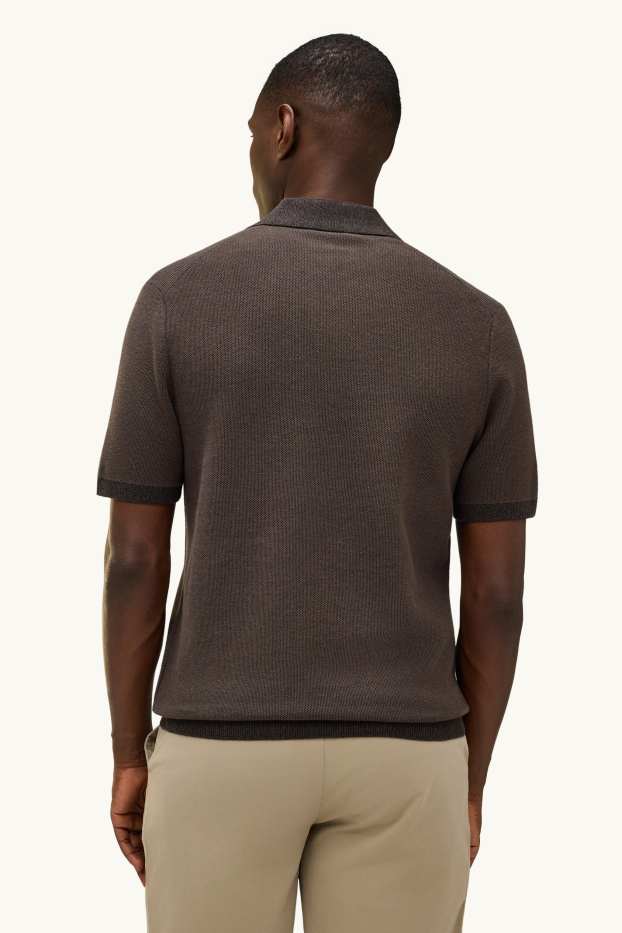 Pánské - Pletená polokošile - regular fit - strukturovaná - hnědá