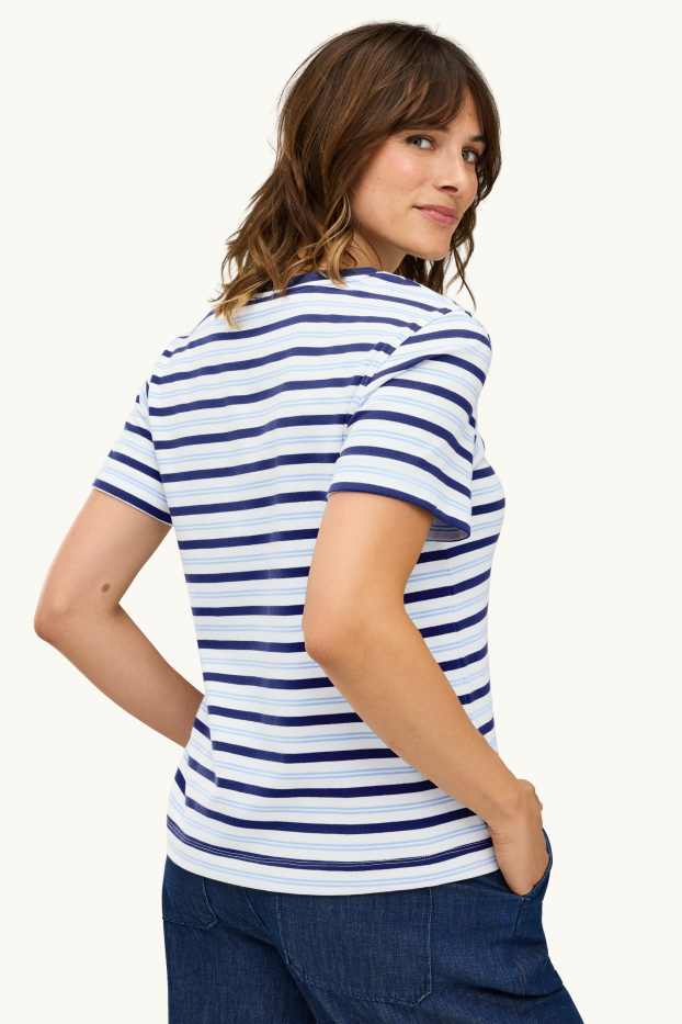 Damen - T-Shirt - Regular Fit - gestreift - blau / weiß