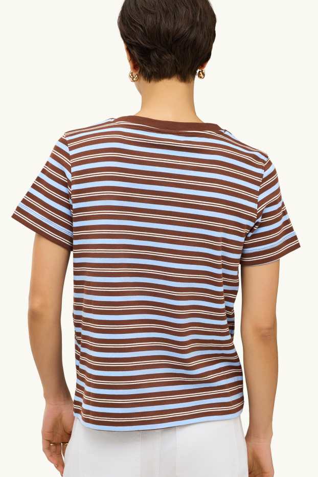 Dámské - Tričko - regular fit - pruhované - hnědá/modrá