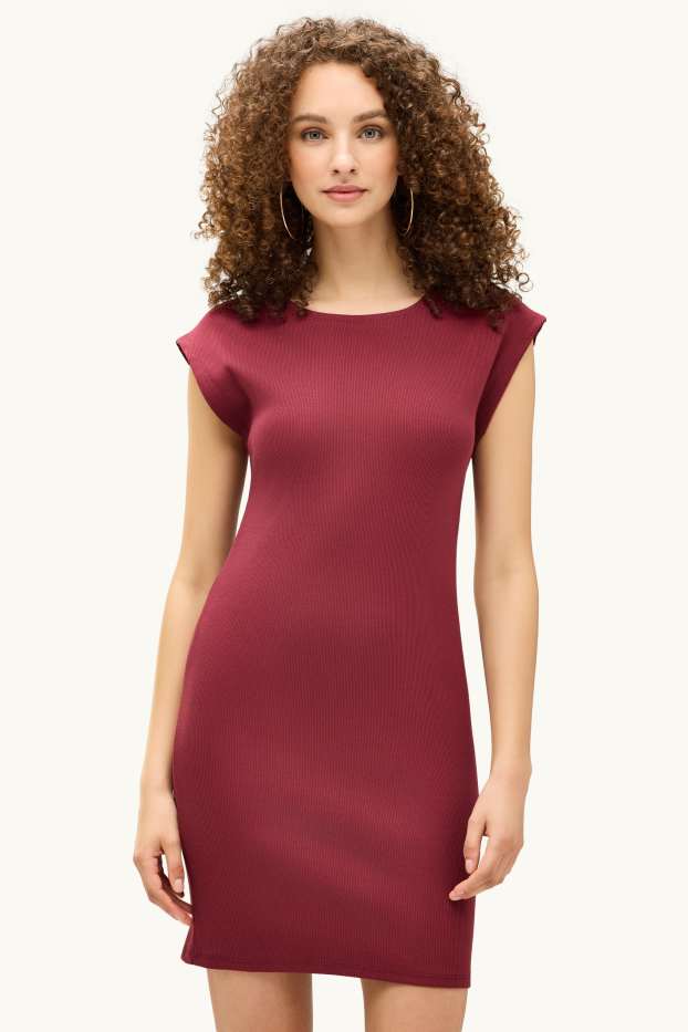 Dámské - Bodycon šaty - jemně žebrované - červená