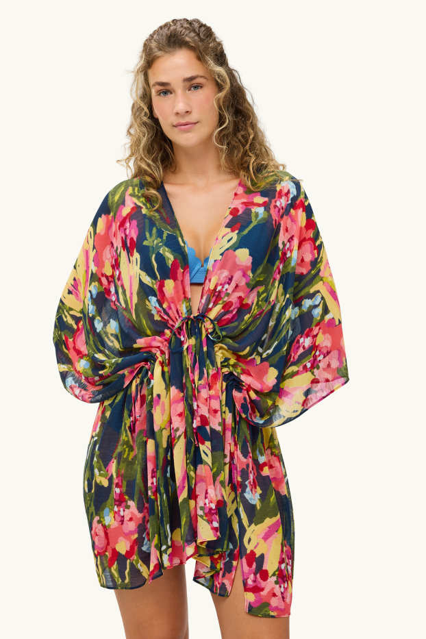 Femmes - Kimono - à fleurs - vert / rose
