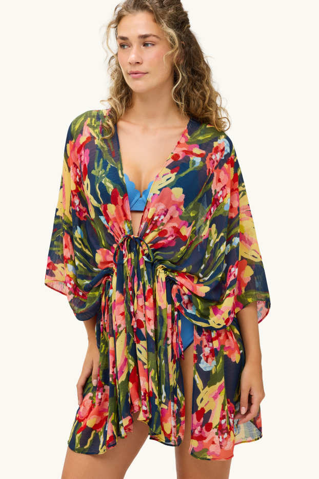 Femmes - Kimono - à fleurs - vert / rose