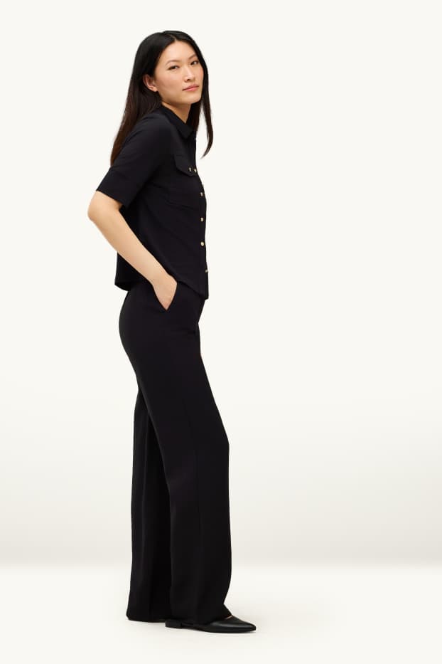 Mujer - Pantalón de tela - high waist - wide leg - negro