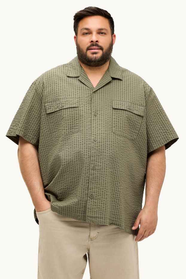 Hommes - Chemise - relaxed fit - col à revers - vert