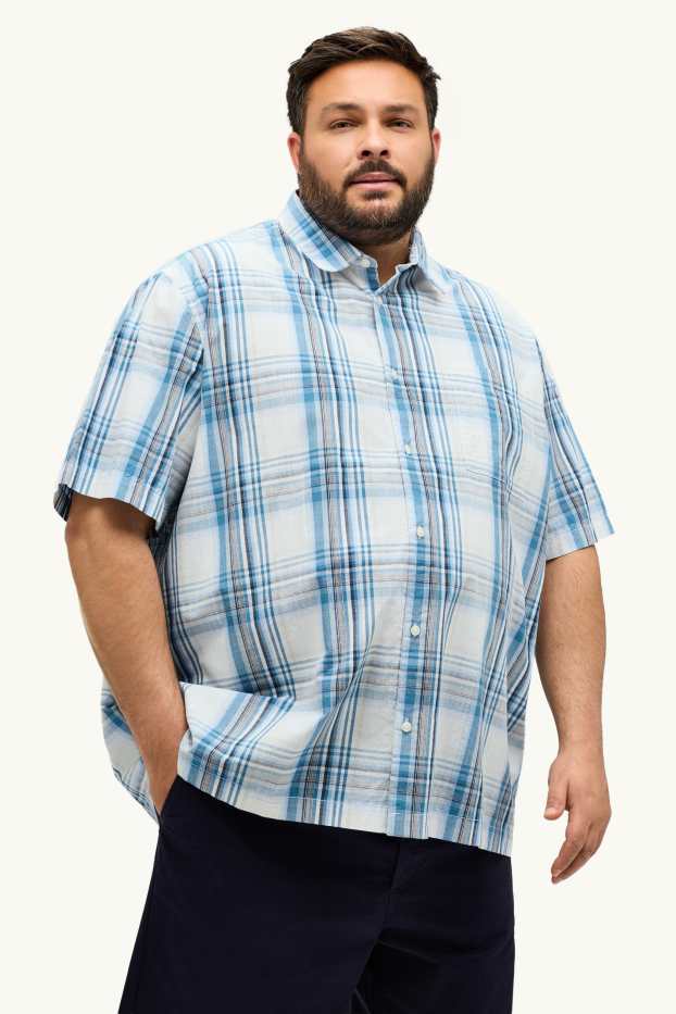 Men - Shirt - regular fit - kent collar - check - blue