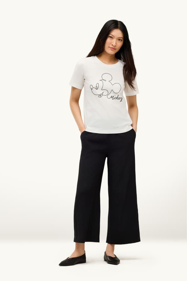 Damen - Stoffhose - Mid Waist - Wide Leg - schwarz