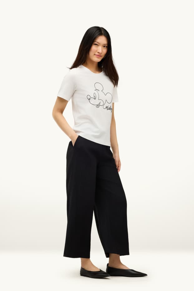 Damen - Stoffhose - Mid Waist - Wide Leg - schwarz