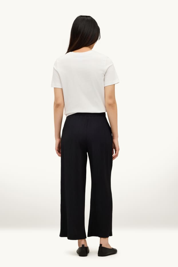 Damen - Stoffhose - Mid Waist - Wide Leg - schwarz