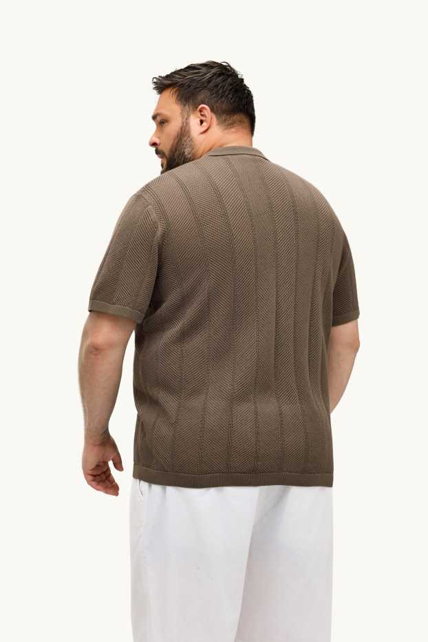 Hommes - Chemise en maille - regular fit - col à revers - finition texturée - marron