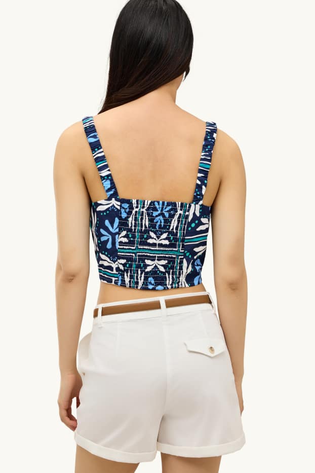 Damen - Crop Blusentop - gemustert - blau