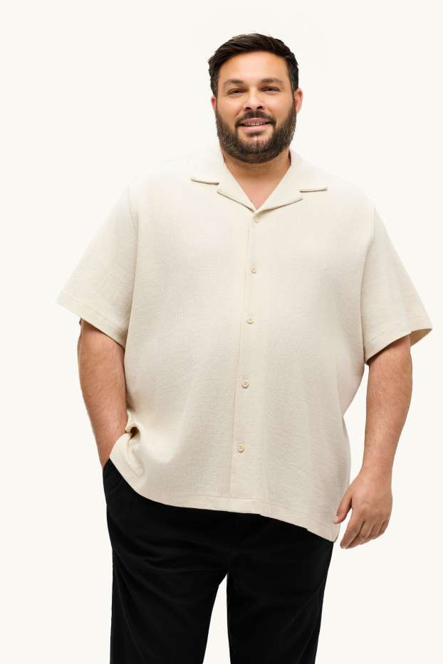 Hombre - Camisa - regular fit - cuello solapa - con textura - blanco