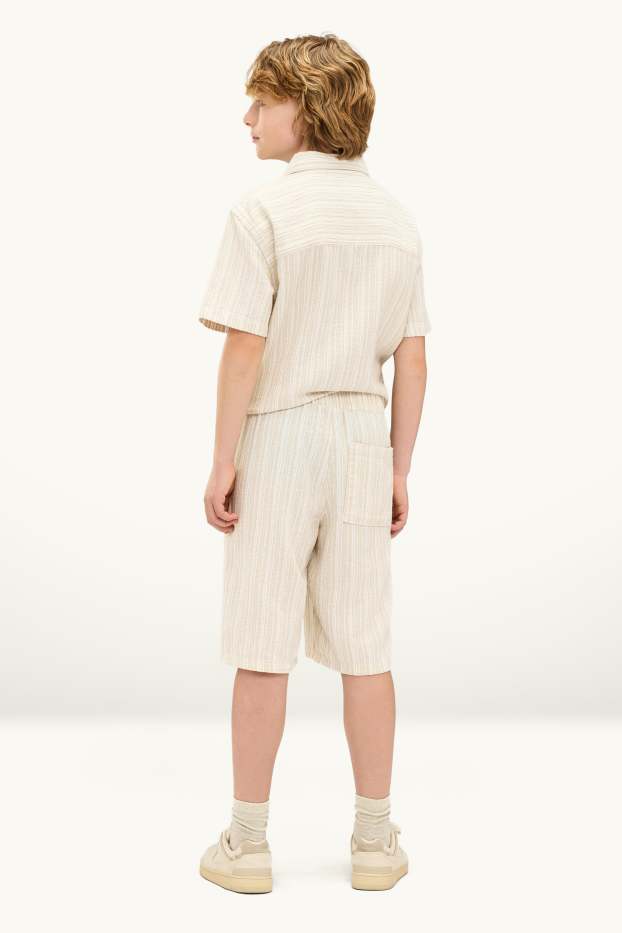 Children Boys - Bermuda shorts - striped - textured - beige