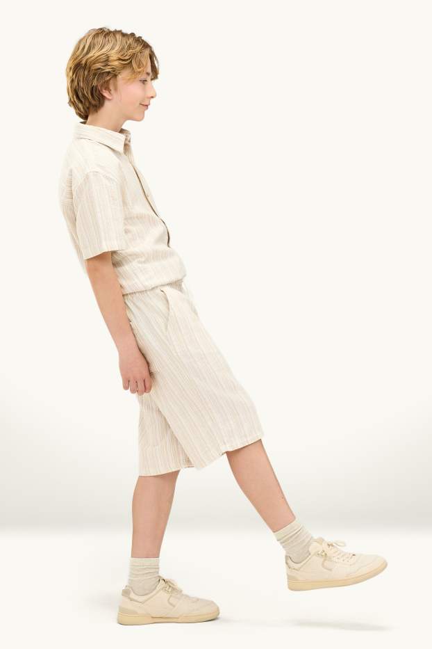 Children Boys - Bermuda shorts - striped - textured - beige