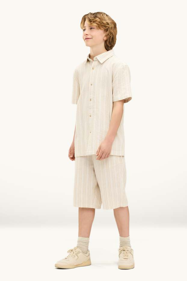 Children Boys - Bermuda shorts - striped - textured - beige