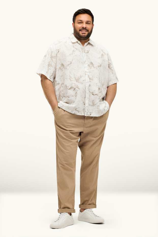 Hommes - Chino - tapered fit - lin mélangé - marron clair