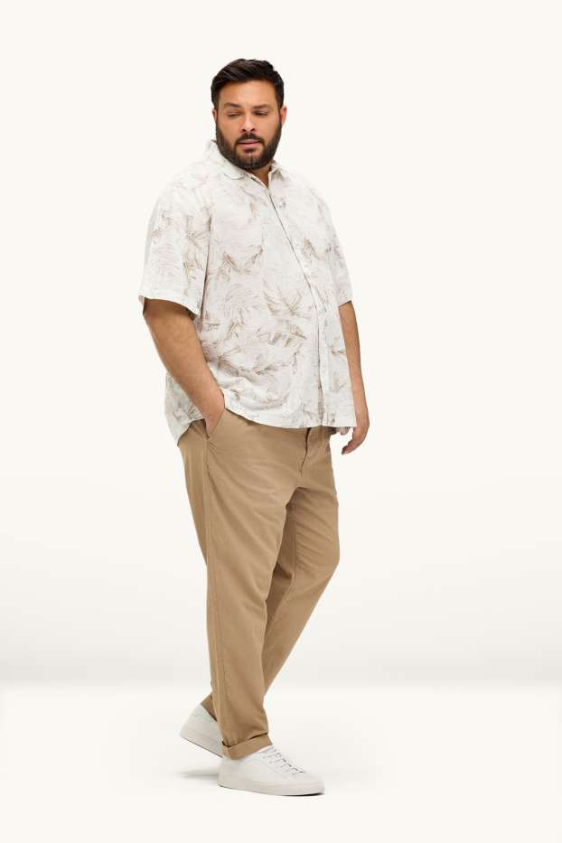 Hommes - Chino - tapered fit - lin mélangé - marron clair