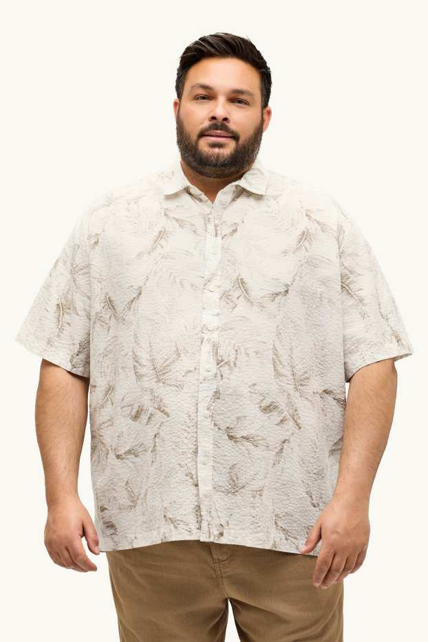 Pánské - Košile - regular fit - strukturovaná - se vzorem - béžová