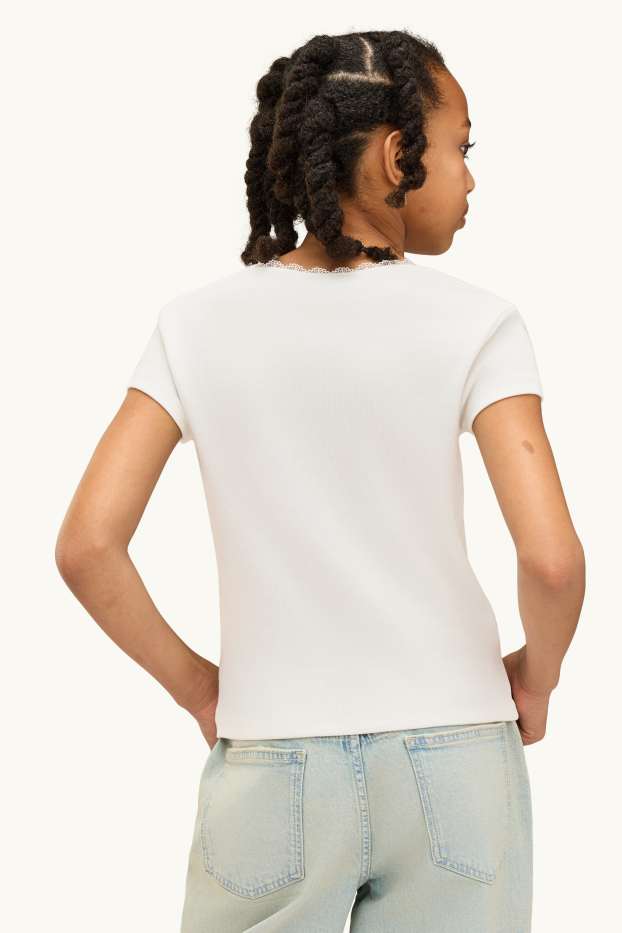 Kinder Mädchen - Multipack 2er - Kurzarmshirt - gerippt - weiss