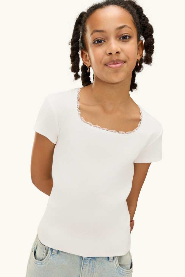 Kinder Mädchen - Multipack 2er - Kurzarmshirt - gerippt - weiss