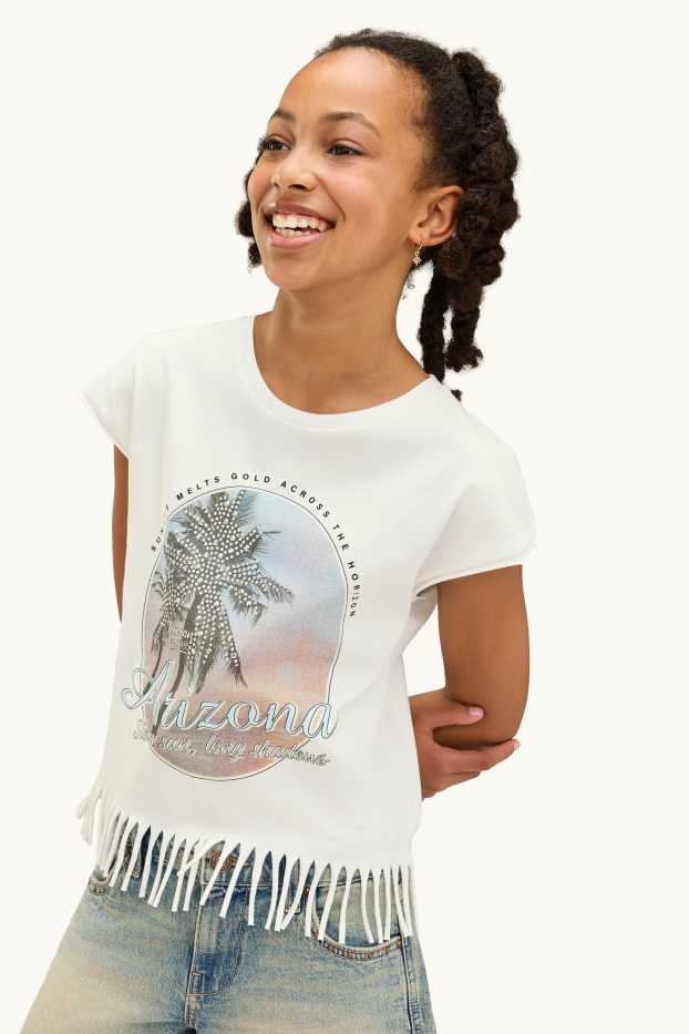 Děti - dívky - Arizona - tričko s krátkým rukávem se štrasovými kamínky - bílá