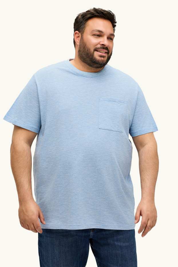 Pánské - Tričko - regular fit - pruhované - modrá