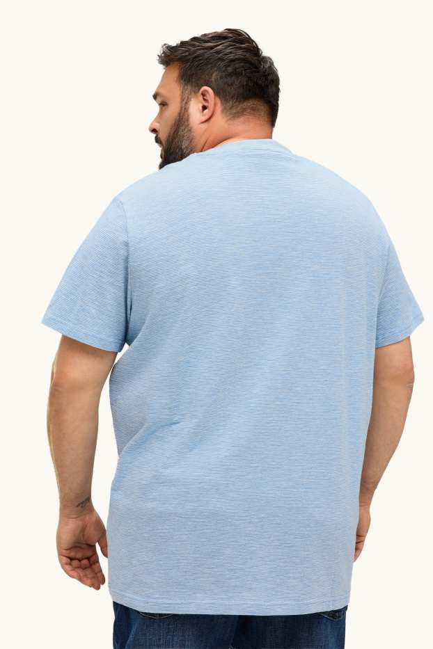 Pánské - Tričko - regular fit - pruhované - modrá