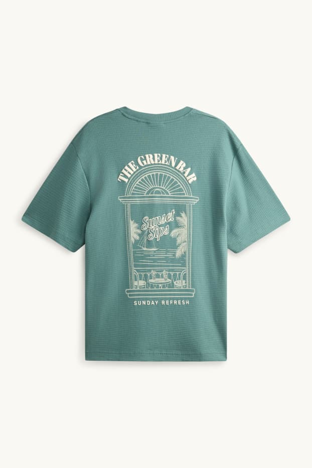 Hommes - T-shirt - relaxed fit - finition texturée - vert