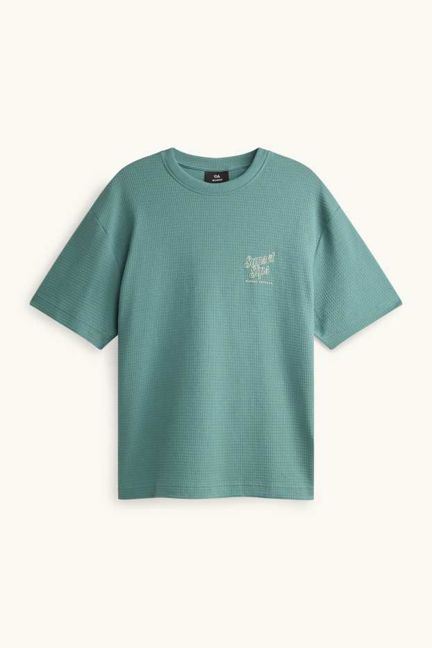 Hommes - T-shirt - relaxed fit - finition texturée - vert