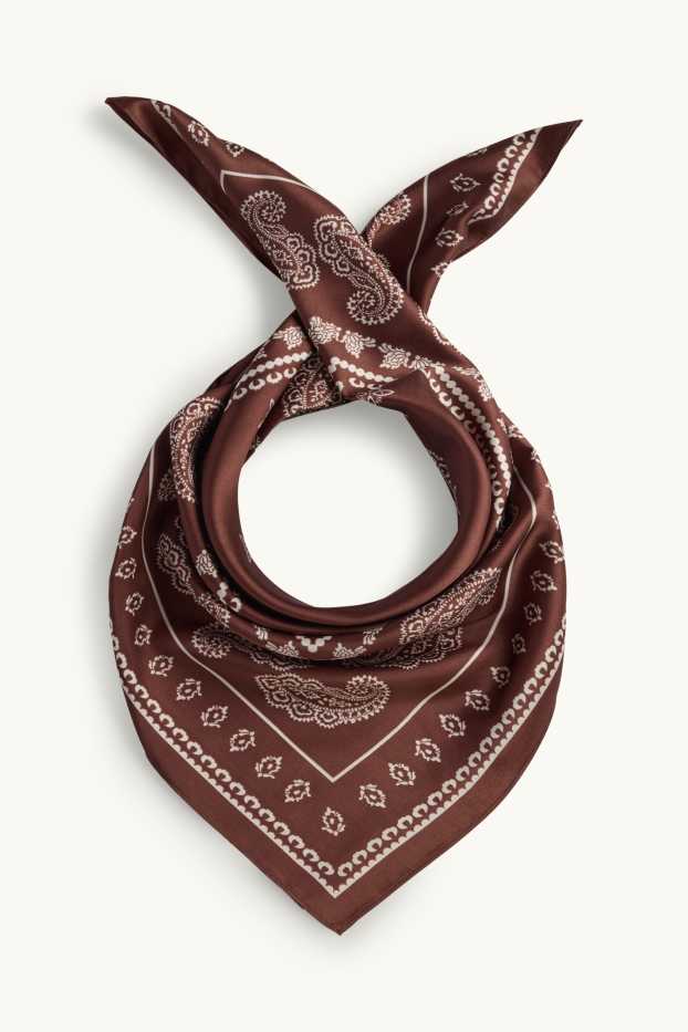 Femmes - Foulard en satin - à motif - marron