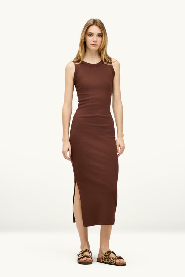 Damen - Bodycon-Kleid - Feinripp - braun