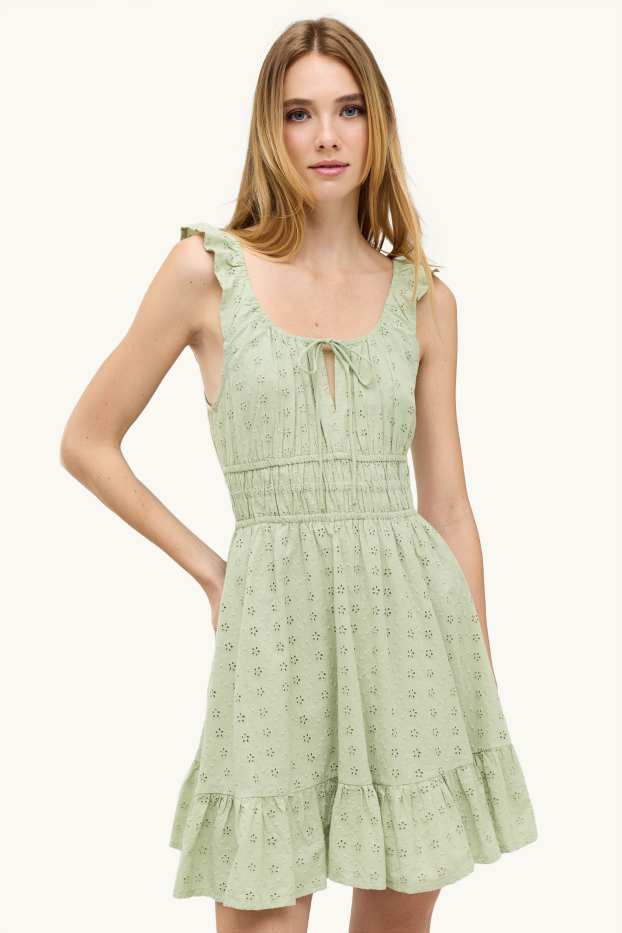 Donna - Vestito - broderie anglaise - verde chiaro