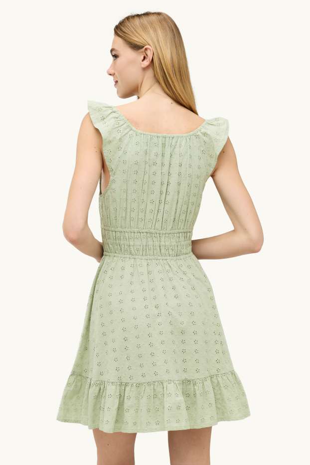 Donna - Vestito - broderie anglaise - verde chiaro