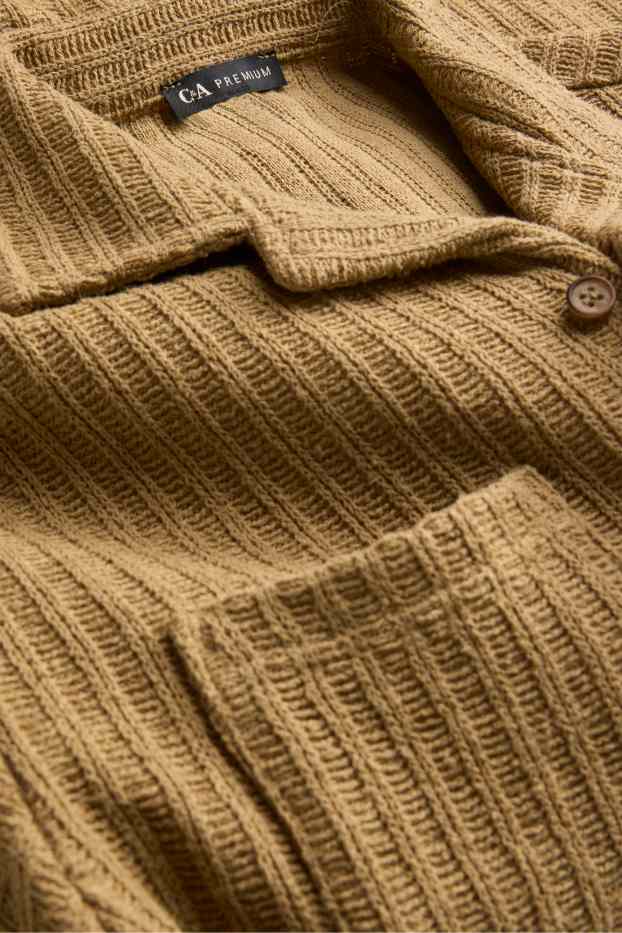 Children Boys - Set - knitted shirt and Bermuda shorts - kent collar - ribbed - 2 piece - brown