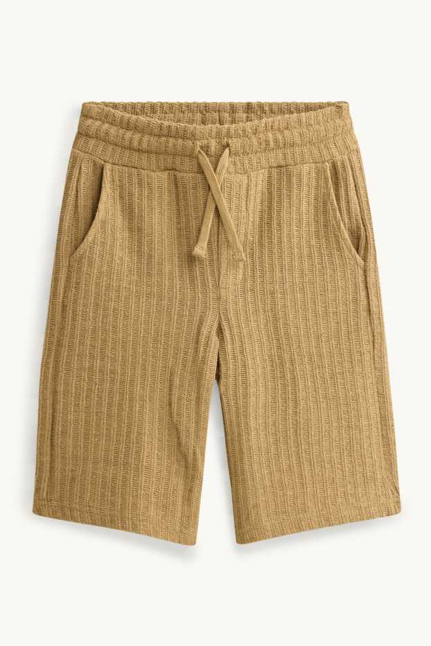 Children Boys - Set - knitted shirt and Bermuda shorts - kent collar - ribbed - 2 piece - brown