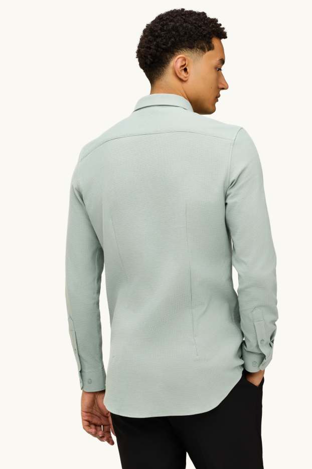 Hombre - Camisa de oficina - slim fit - Kent - de planchado fácil - con textura - verde claro
