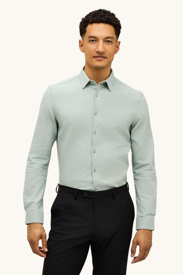 Hombre - Camisa de oficina - slim fit - Kent - de planchado fácil - con textura - verde claro