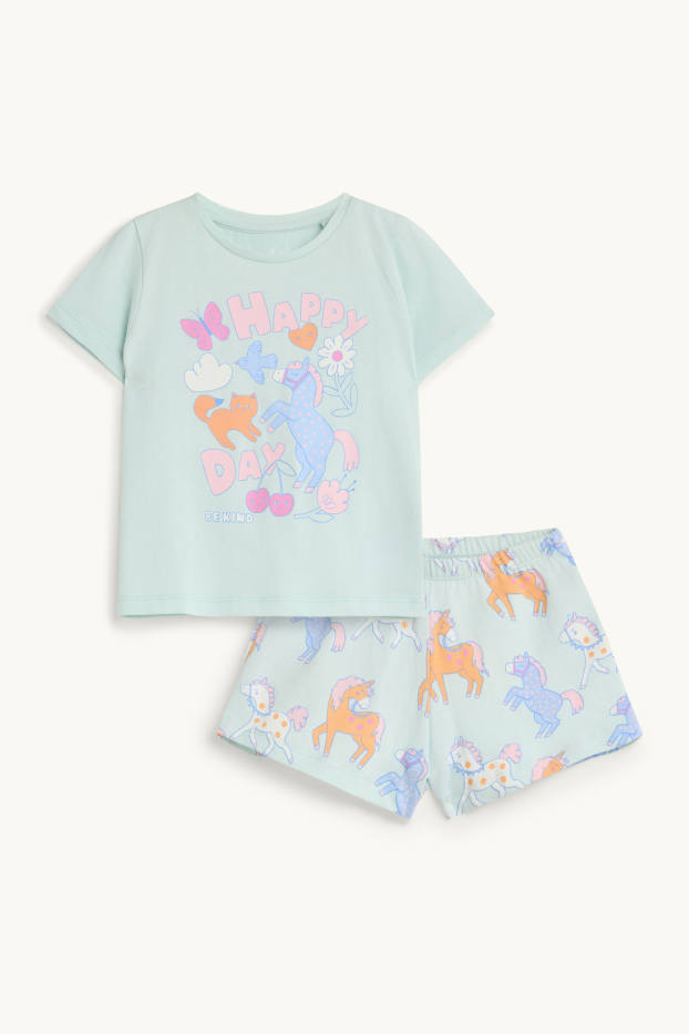Kinderen: meisjes - Eenhoorn - shortama - 2-delig - mintgroen
