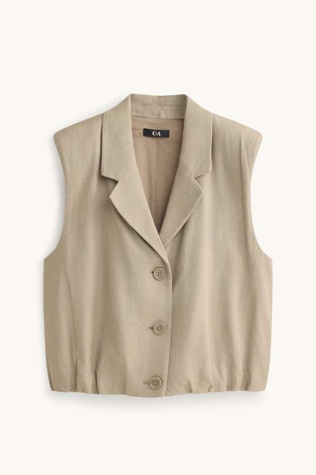 Dames - Gilet, deels van linnen - getailleerd - beige