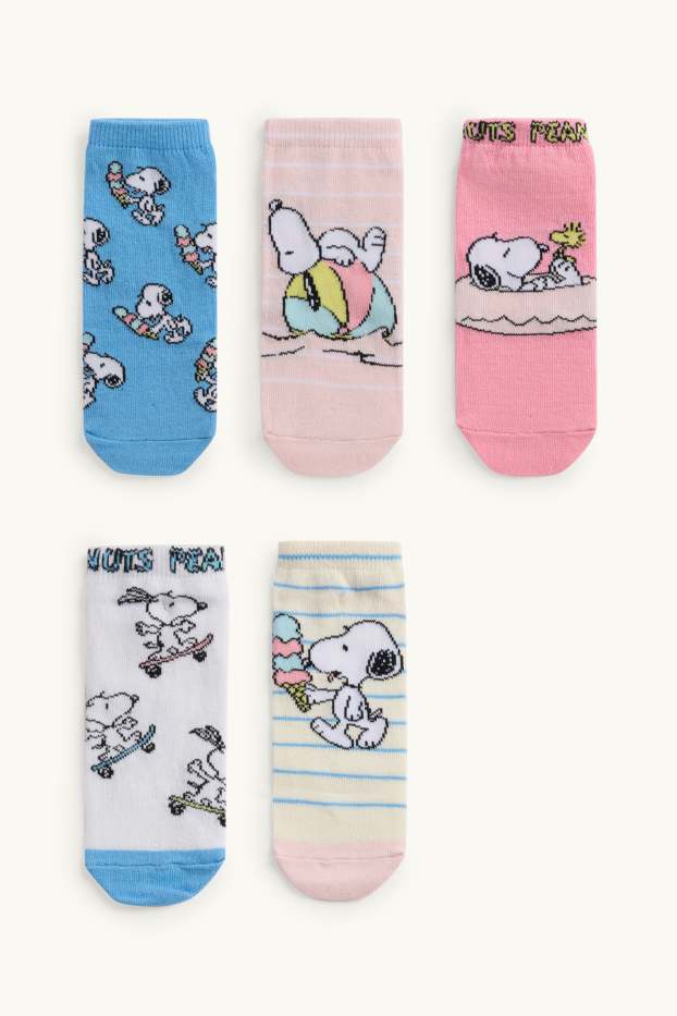 Children Girls - Multipack of 5 - Peanuts - trainer socks with motif - white