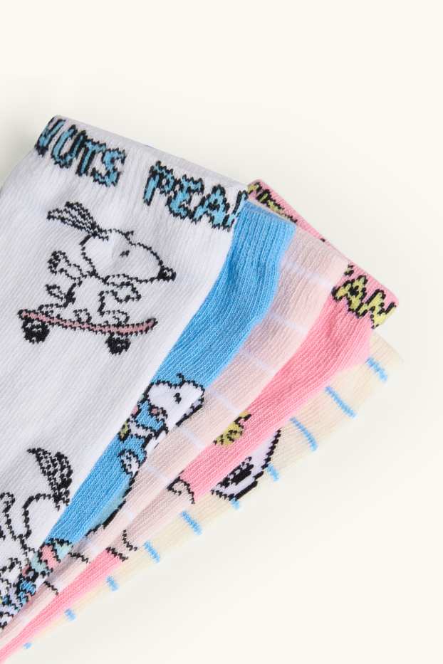 Children Girls - Multipack of 5 - Peanuts - trainer socks with motif - white